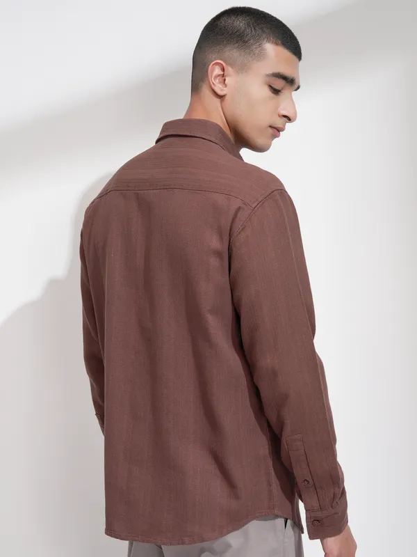 Highlander Men Brown Striped Relaxed Fit Casual Shirt