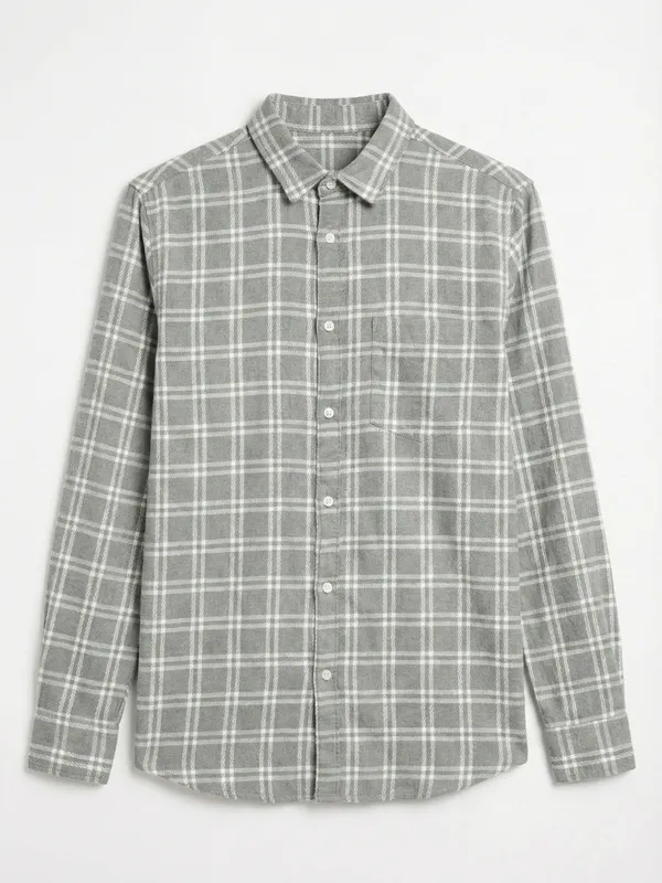 Highlander Men Grey Checked Slim Fit Casual Shirt