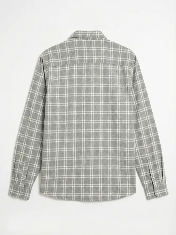 Highlander Men Grey Checked Slim Fit Casual Shirt