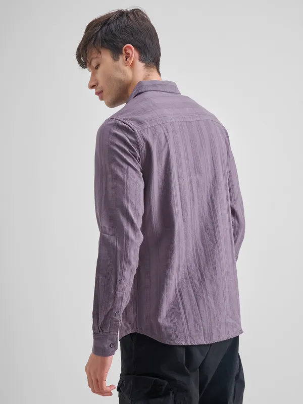 Highlander Men Purple Self Design Slim Fit Casual Shirt