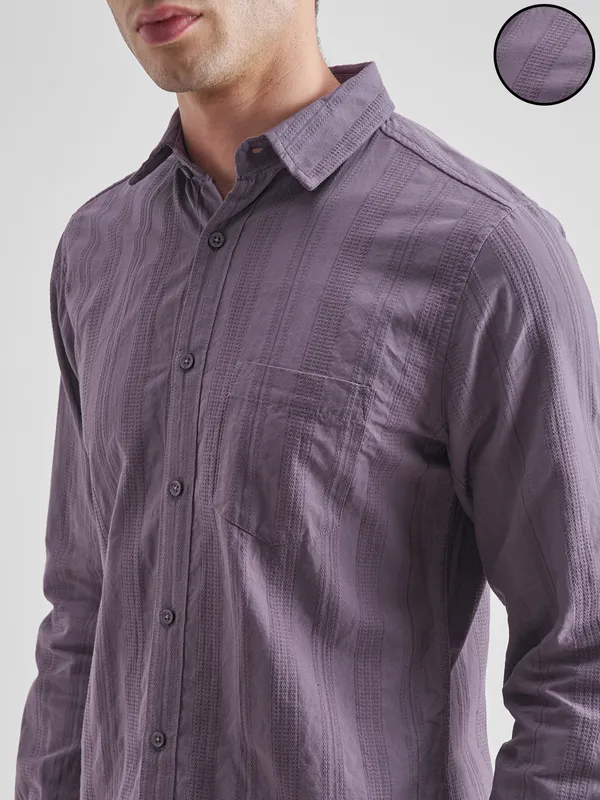 Highlander Men Purple Self Design Slim Fit Casual Shirt