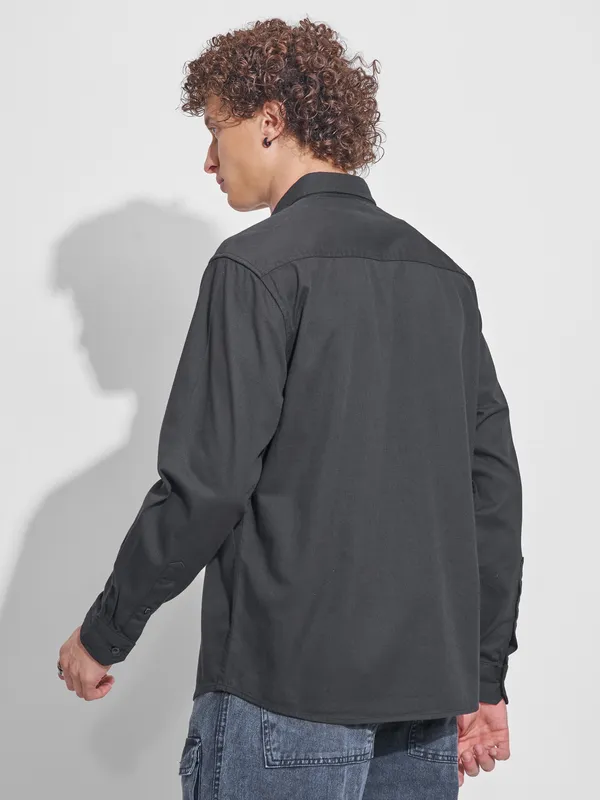 Highlander Men Black Self Design Relaxed Fit Casual Shirt
