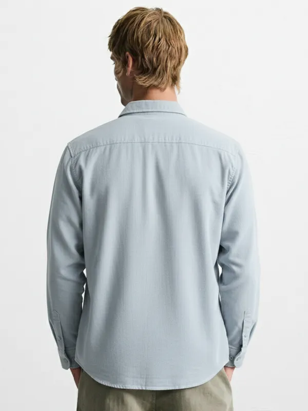 Highlander Men Blue Self Design Relaxed Fit Casual Shirt