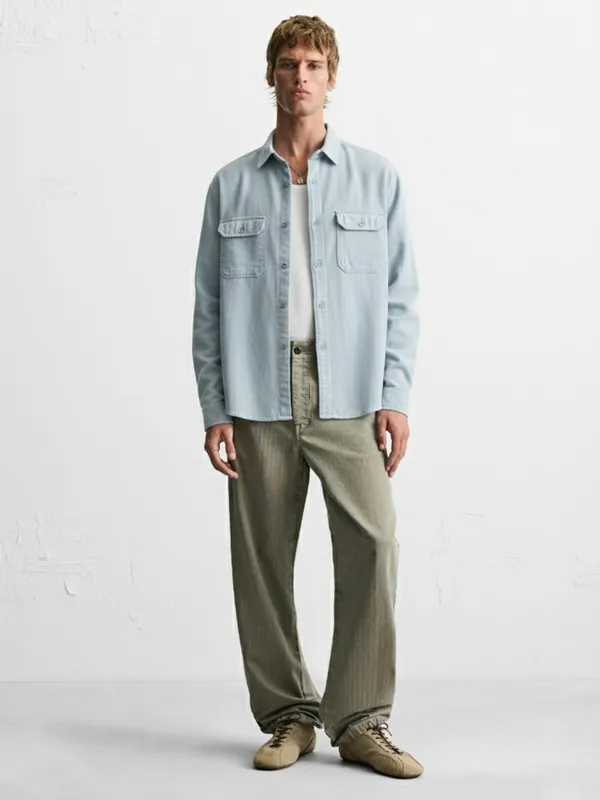 Highlander Men Blue Self Design Relaxed Fit Casual Shirt