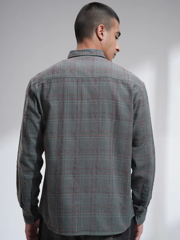 Highlander Men Grey Checked Relaxed Fit Casual Shirt