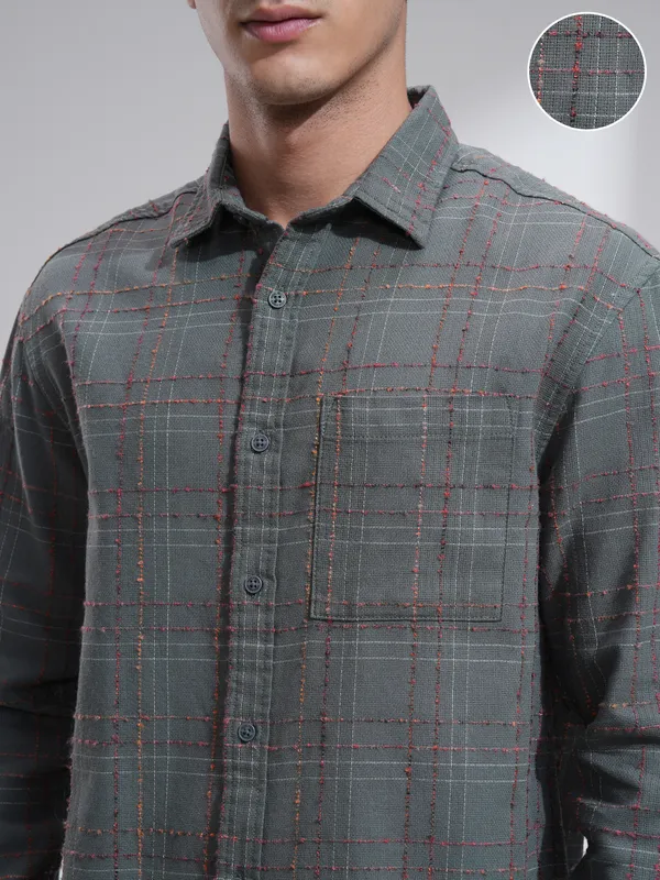 Highlander Men Grey Checked Relaxed Fit Casual Shirt