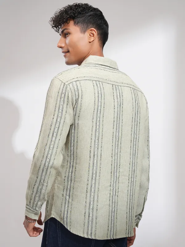 Highlander Men Olive Striped Relaxed Fit Casual Shirt