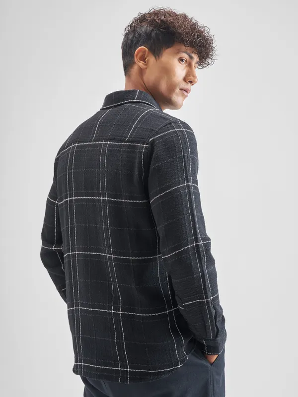 Highlander Men Black Checked Slim Fit Casual Shirt