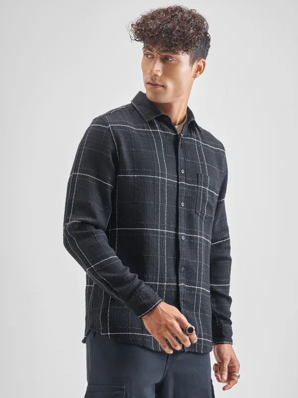 Highlander Men Black Checked Slim Fit Casual Shirt