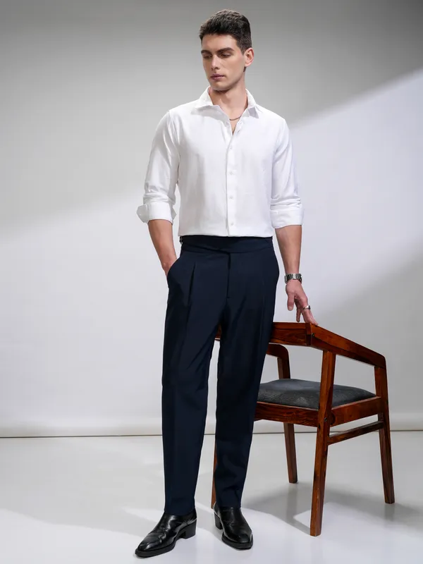 Highlander Men White Self Design Slim Fit Casual Shirt