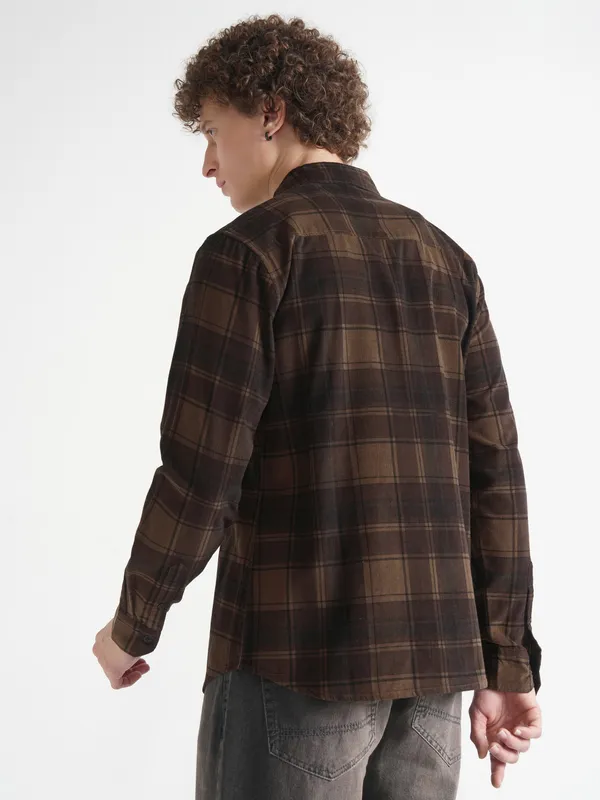 Highlander Men Mustard Checked Slim Fit Casual Shirt