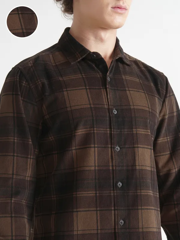 Highlander Men Mustard Checked Slim Fit Casual Shirt