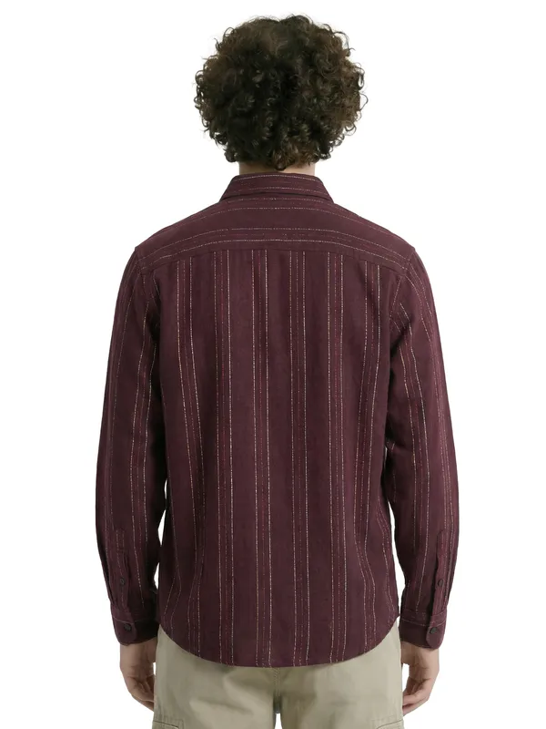 Highlander Men Maroon Striped Slim Fit Casual Shirt