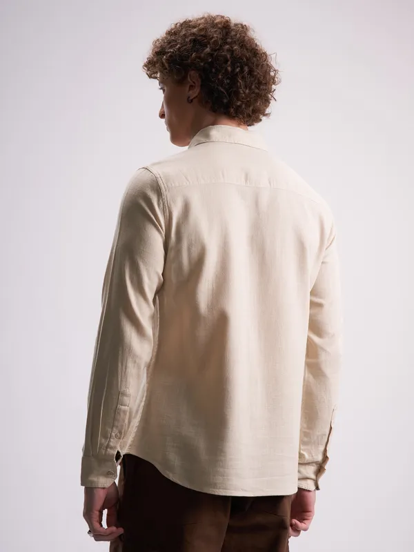 Highlander Men Beige Self Design Slim Fit Casual Shirt