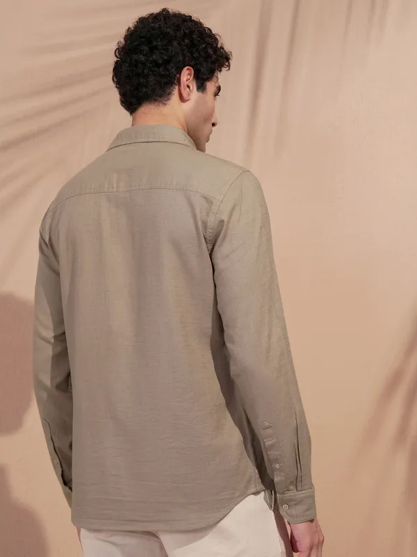Highlander Men Khaki Self Design Slim Fit Casual Shirt