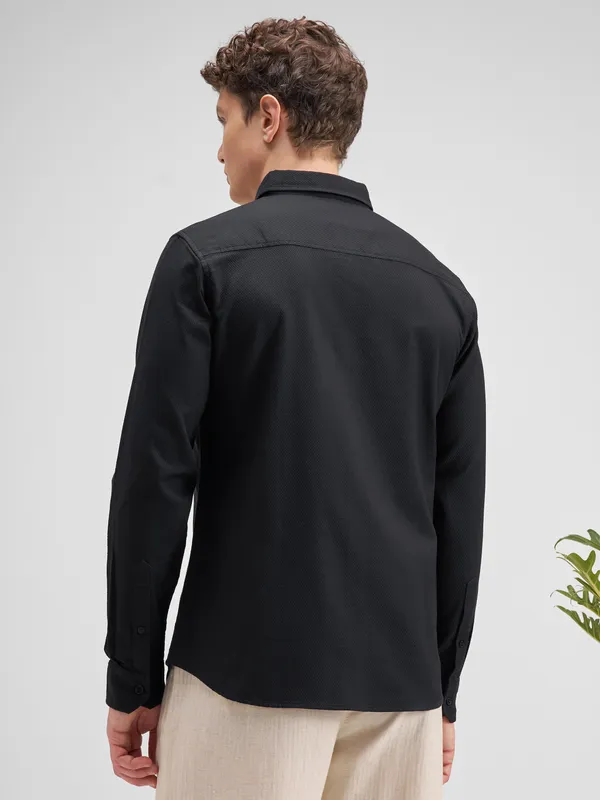 Highlander Men Black Self Design Slim Fit Casual Shirt