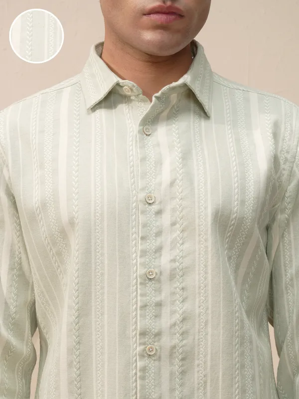 Highlander Men Green Self Design Slim Fit Casual Shirt