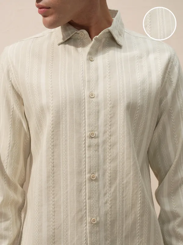 Highlander Men Beige Striped Slim Fit Casual Shirt