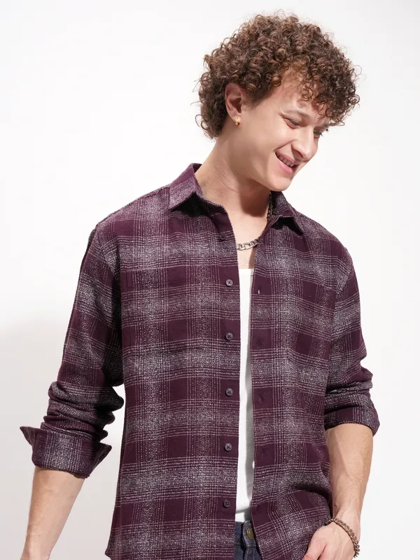 Highlander Men Maroon Checked Relaxed Fit Casual Shirt