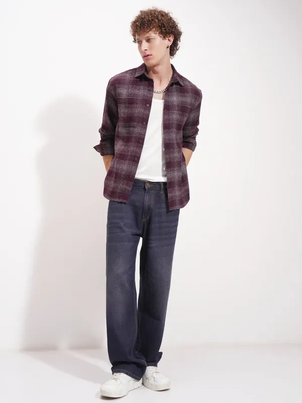Highlander Men Maroon Checked Relaxed Fit Casual Shirt