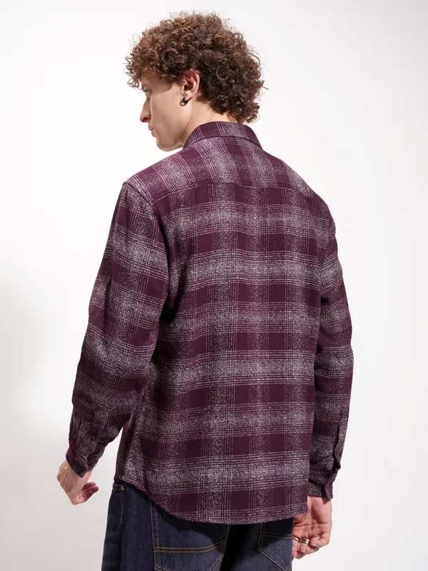 Highlander Men Maroon Checked Relaxed Fit Casual Shirt