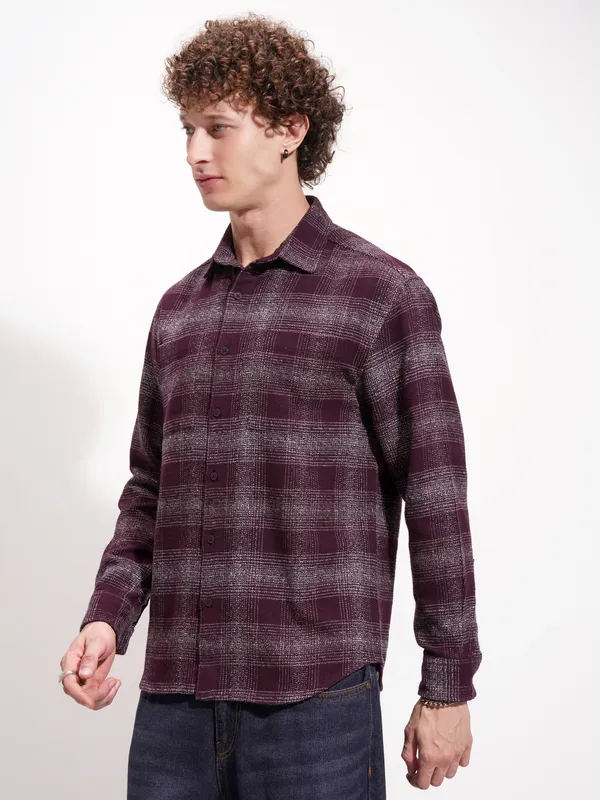 Highlander Men Maroon Checked Relaxed Fit Casual Shirt