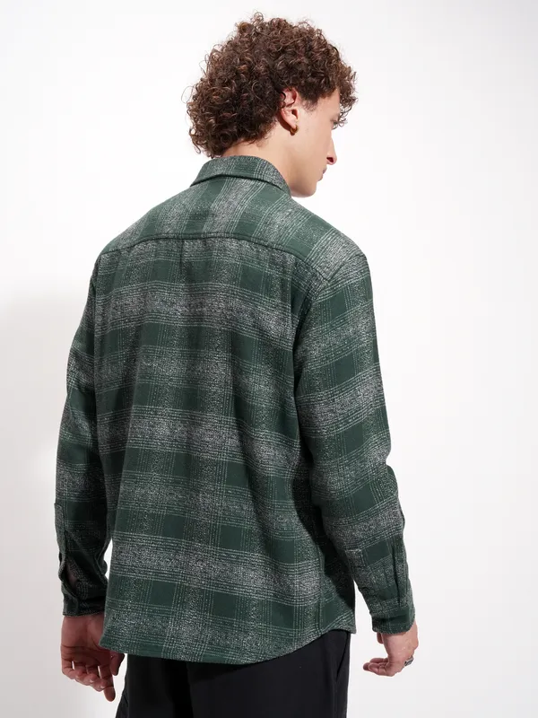 Highlander Men Green Checked Relaxed Fit Casual Shirt