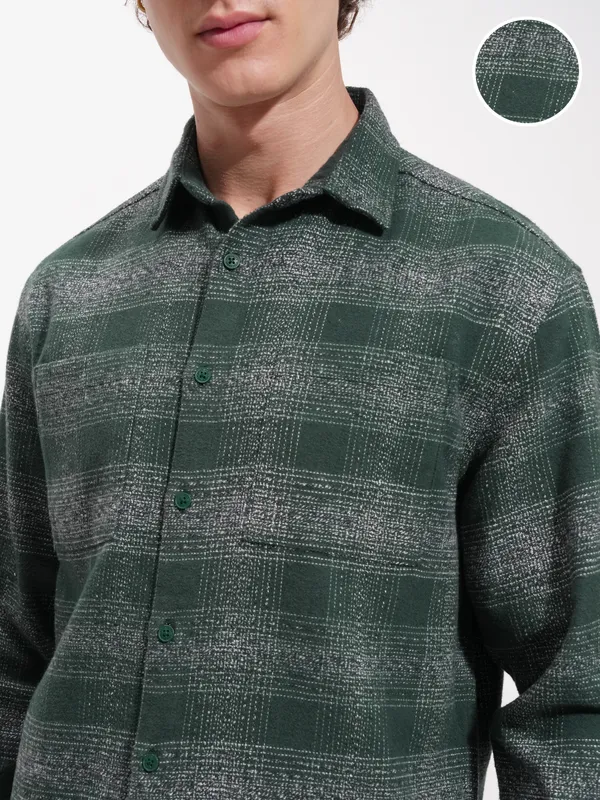 Highlander Men Green Checked Relaxed Fit Casual Shirt