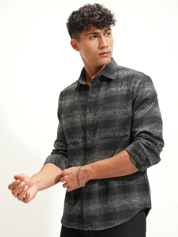 Highlander Men Black Checked Relaxed Fit Casual Shirt
