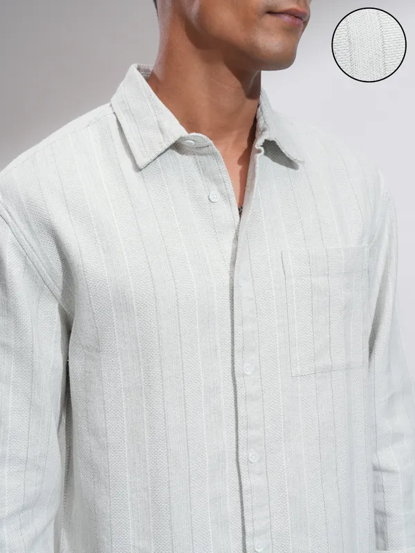 Highlander Men White Striped Relaxed Fit Casual Shirt