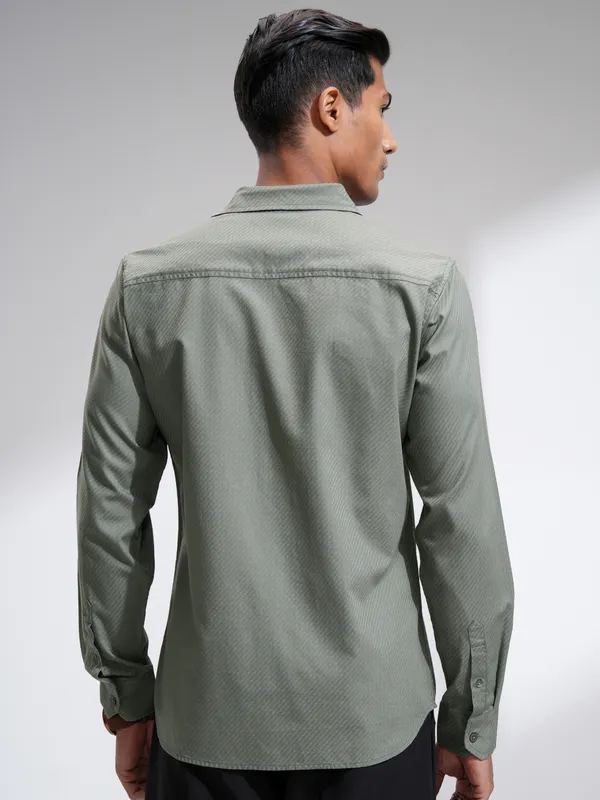 Highlander Men Green Textured Slim Fit Casual Shirt