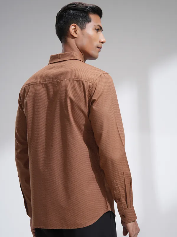 Highlander Men Rust Textured Slim Fit Casual Shirt