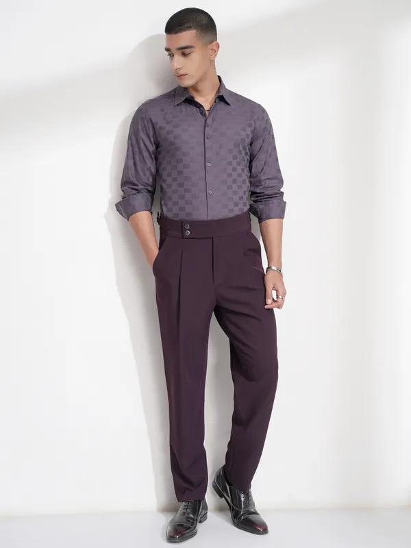 Highlander Men Purple Self Design Slim Fit Casual Shirt