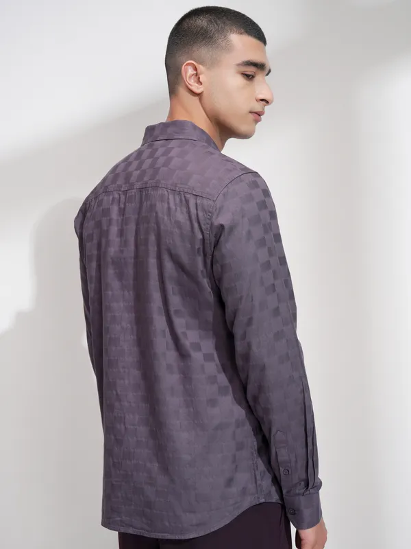 Highlander Men Purple Self Design Slim Fit Casual Shirt