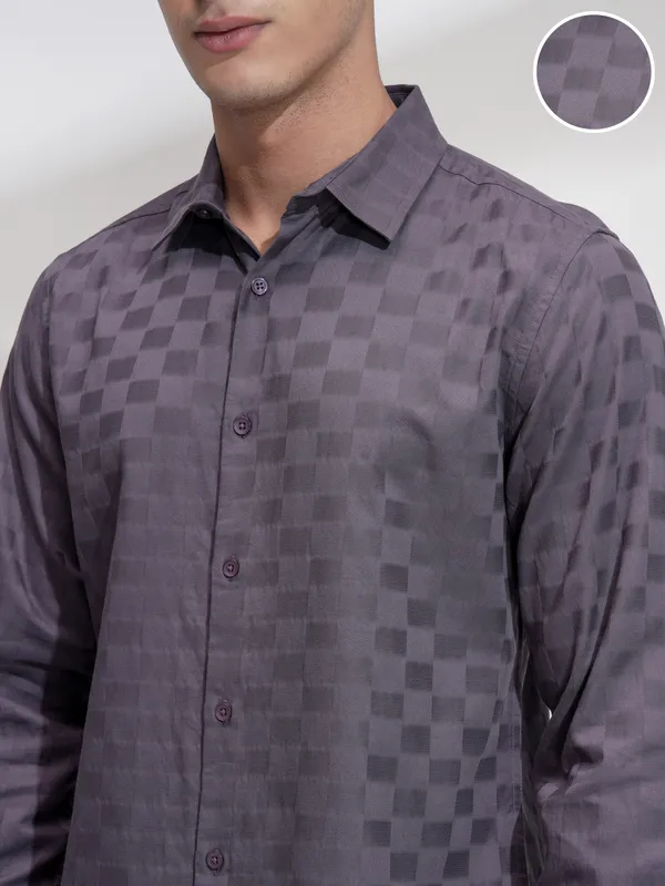 Highlander Men Purple Self Design Slim Fit Casual Shirt