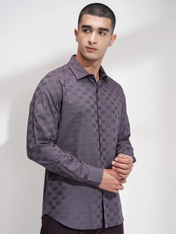 Highlander Men Purple Self Design Slim Fit Casual Shirt