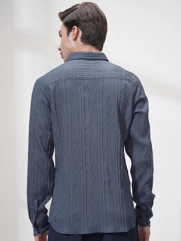Highlander Men Blue Striped Slim Fit Casual Shirt