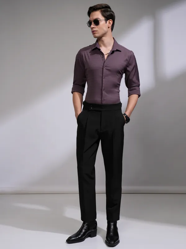 Highlander Men Purple Self Design Slim Fit Casual Shirt