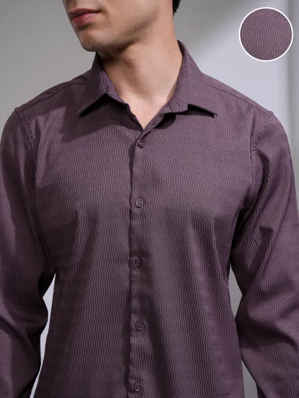 Highlander Men Purple Self Design Slim Fit Casual Shirt