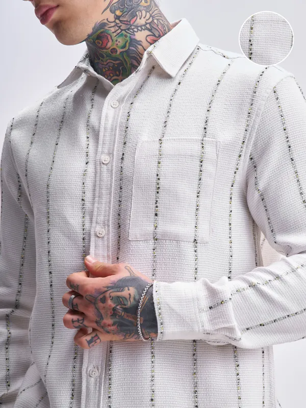 Highlander Men White Striped Relaxed Fit Casual Shirt