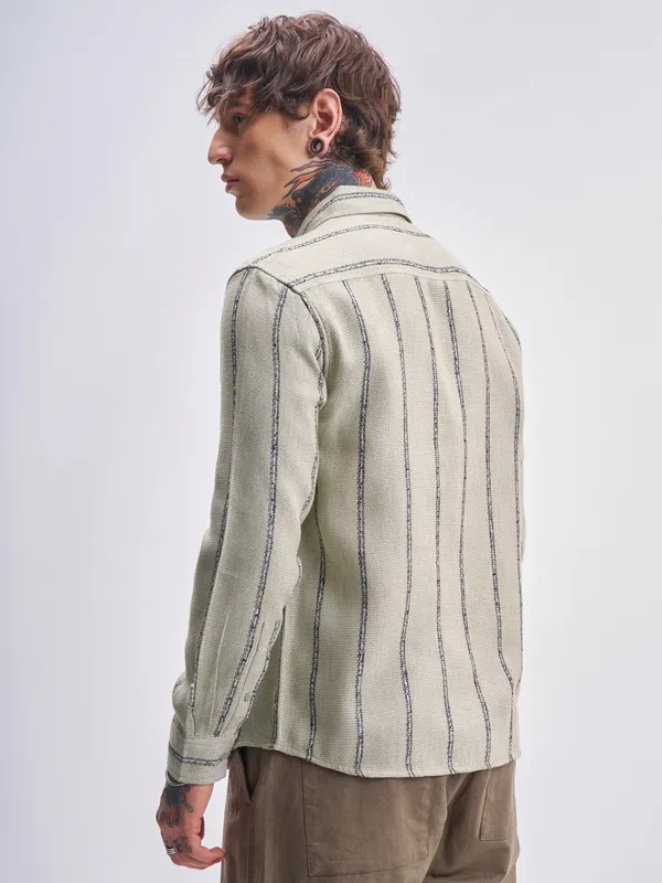 Highlander Men Olive Striped Relaxed Fit Casual Shirt