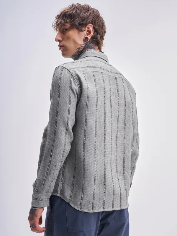 Highlander Men Grey Striped Relaxed Fit Casual Shirt