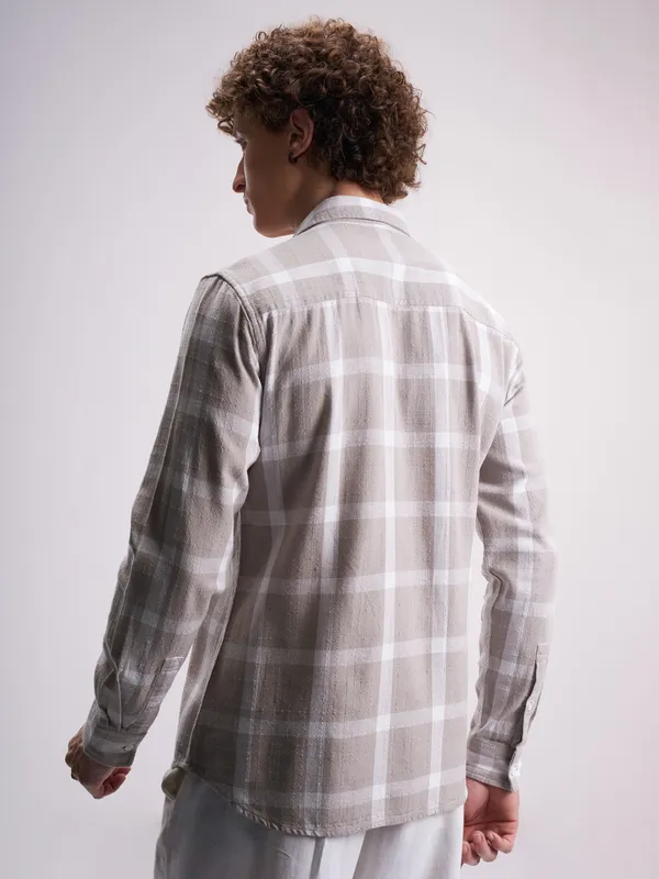 Highlander Men Tan Checked Relaxed Fit Casual Shirt