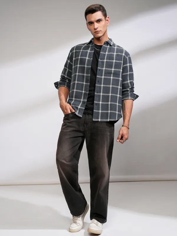 Highlander Men Grey Checked Relaxed Fit Casual Shirt