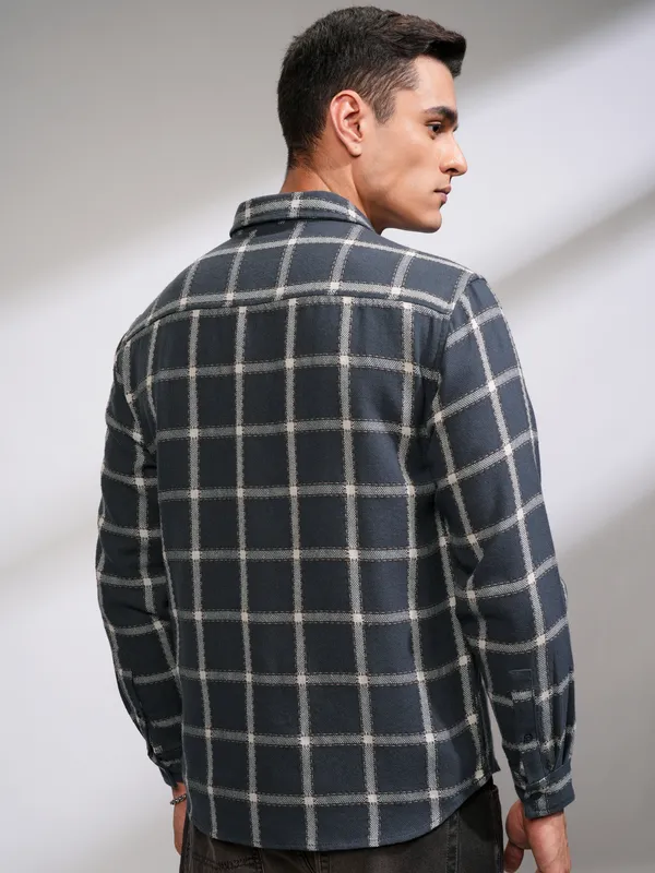 Highlander Men Grey Checked Relaxed Fit Casual Shirt