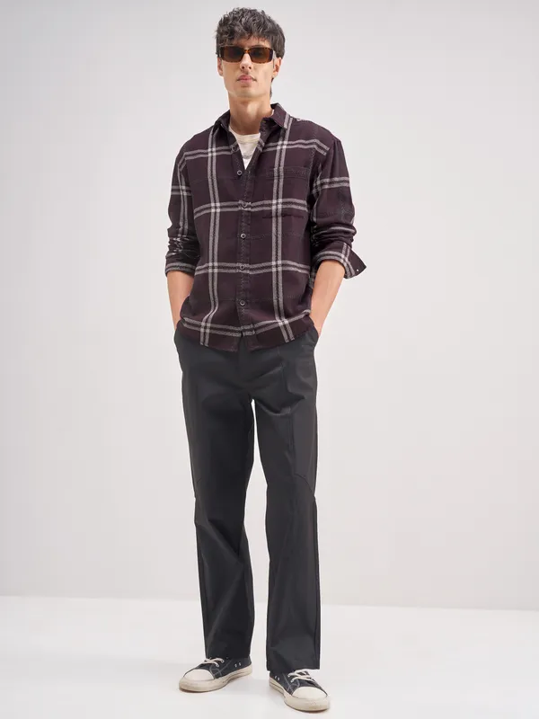 Highlander Men Maroon Checked Relaxed Fit Casual Shirt