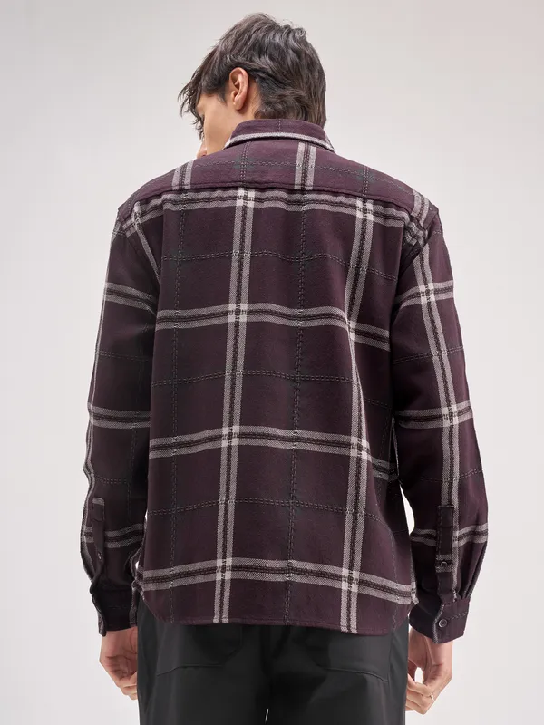 Highlander Men Maroon Checked Relaxed Fit Casual Shirt