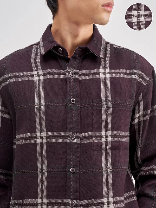 Highlander Men Maroon Checked Relaxed Fit Casual Shirt