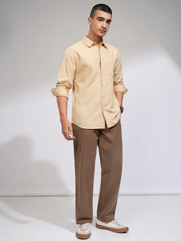 Highlander Men Beige Checked Slim Fit Casual Shirt