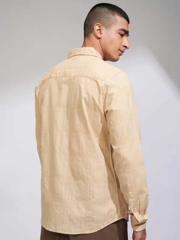 Highlander Men Beige Checked Slim Fit Casual Shirt